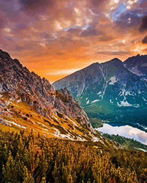 Tatra Mountains At Sunset Diamond Painting