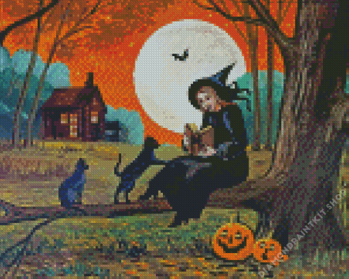 Witch And Cat Diamond Painting