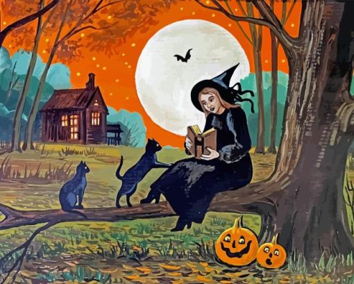 Witch And Cat Diamond Painting