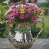 Purple Flowers In A Silver Pitcher Diamond Painting