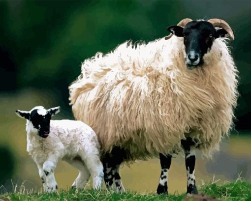 Scottish Black Faced Sheep And Lamb Diamond Painting