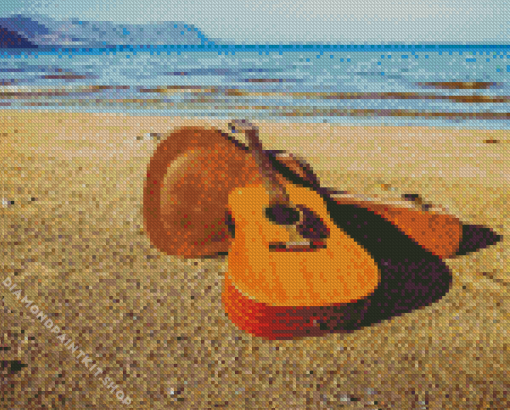 Vintage Guitar Seaside Diamond Painting