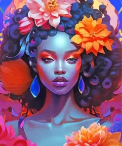 Afro Black Woman Flowers Diamond Painting