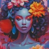 Afro Black Woman Flowers Diamond Painting