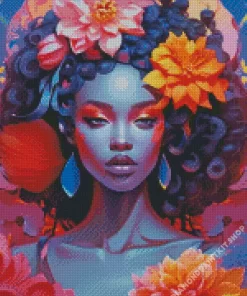 Afro Black Woman Flowers Diamond Painting