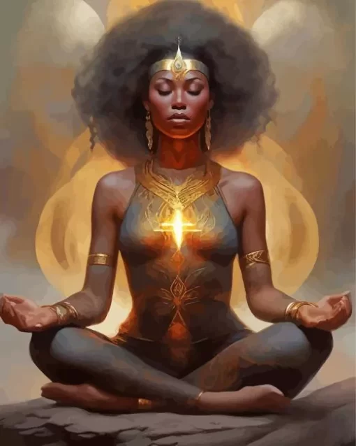 Afro Black Woman Meditating Art Diamond Painting