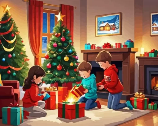 Animated Christmas Children Diamond Painting