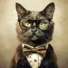 Black Cat Wearing Glasses And Tie Diamond Painting