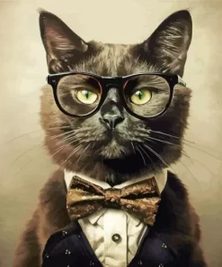 Black Cat Wearing Glasses And Tie Diamond Painting