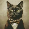 Black Cat Wearing Glasses And Tie Diamond Painting