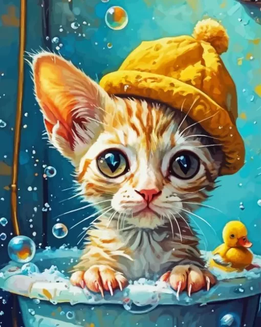 Cat Taking Bath Diamond Painting