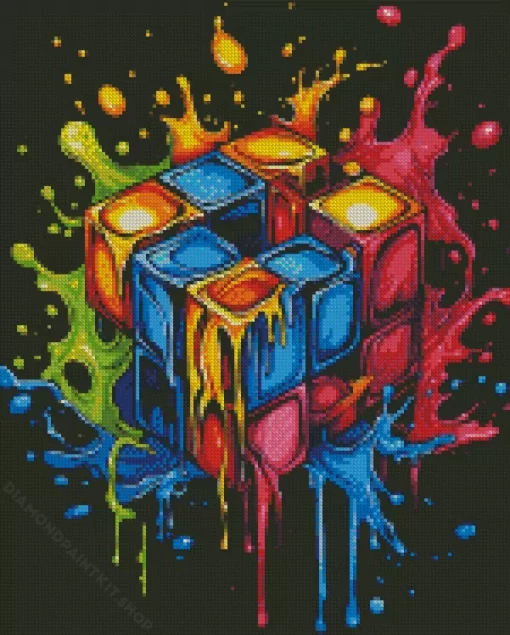 Colors Splash Rubiks Cube Diamond Painting