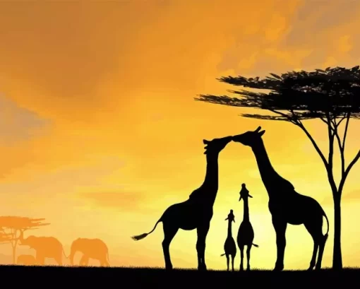 Giraffe Romance Silhouette Diamond Painting