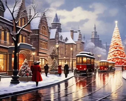 Vintage Christmas Evening Street Diamond Painting