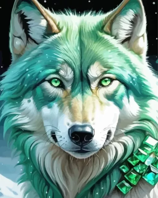 Aesthetic Green Wolf Art Diamond Painting