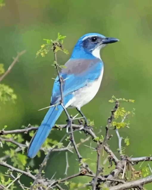 Aphelocoma On Branch Diamond Painting