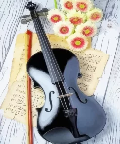 Black Violin And Flowers Diamond Painting