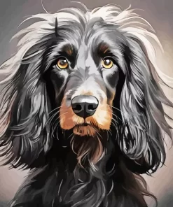 Black Wiener Dog Long Hair Dog Diamond Painting