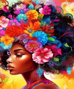 Black Woman And Flowers Diamond Painting