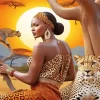 Black Woman By Leopards Diamond Painting