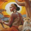 Black Woman By Leopards Diamond Painting