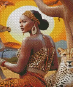 Black Woman By Leopards Diamond Painting