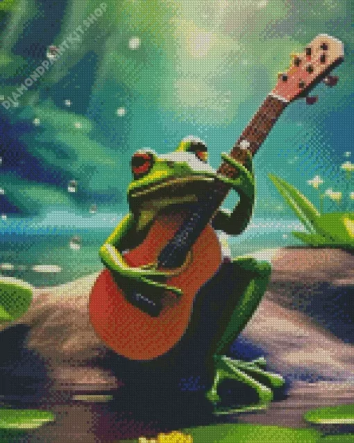 Green Frog Playing Guitar Diamond Painting