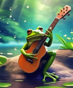 Green Frog Playing Guitar Diamond Painting