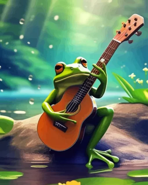 Green Frog Playing Guitar Diamond Painting