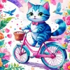 Cat On Blue And Pink Bike Diamond Painting