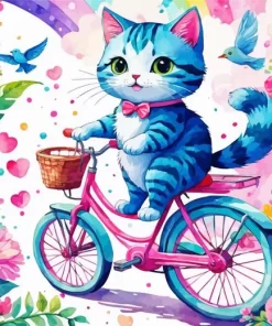 Cat On Blue And Pink Bike Diamond Painting