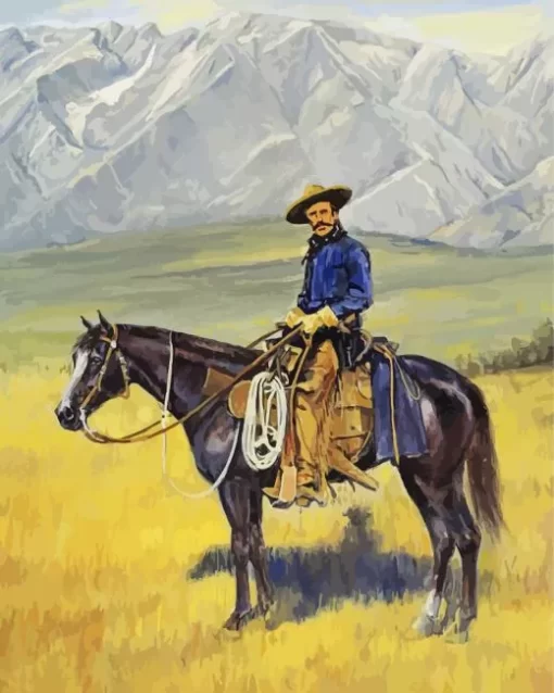 Cowboy On Black Western Horse Diamond Painting