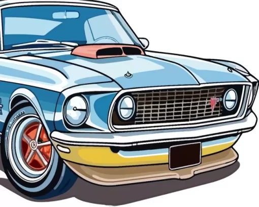 Illustration Blue 60s Mustang Diamond Painting