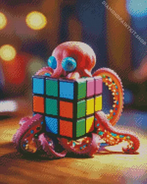 Octopus Playing With Rubiks Cube Diamond Painting