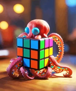 Octopus Playing With Rubiks Cube Diamond Painting