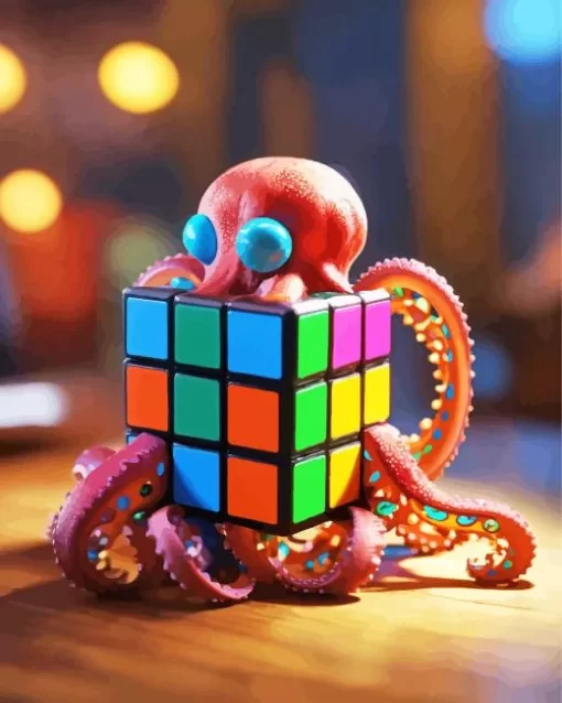 Octopus Playing With Rubiks Cube Diamond Painting