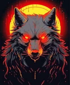 Red Eyes Black Wolf Evil Diamond Painting