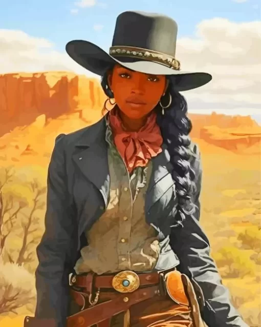 Western Black Woman Cowgirl Diamond Painting