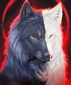 White And Black Wolf Head Diamond Painting