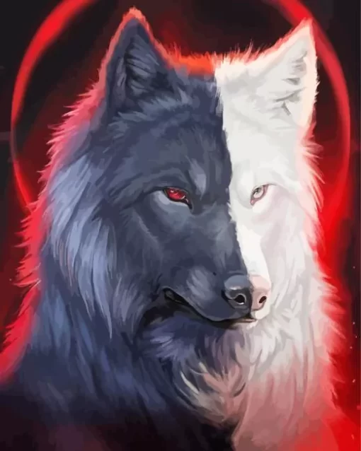 White And Black Wolf Head Diamond Painting