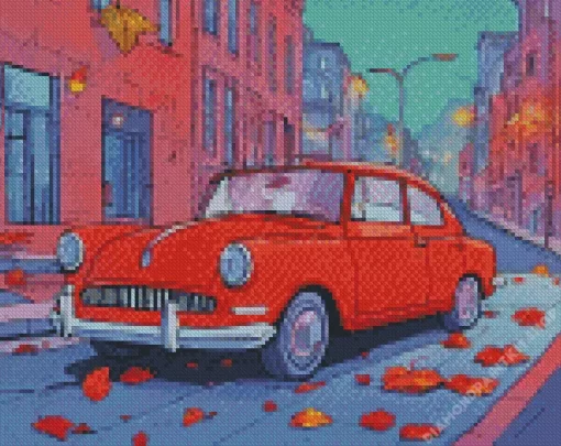 Aesthetic Flat Red Car Art Diamond Painting