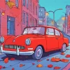 Aesthetic Flat Red Car Art Diamond Painting