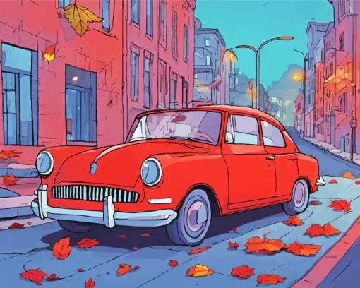 Aesthetic Flat Red Car Art Diamond Painting