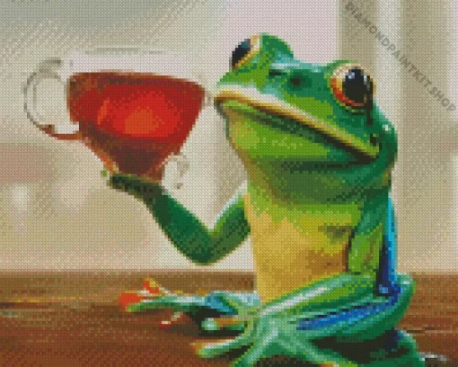 Aesthetic Frog Sipping Tea Art Diamond Painting