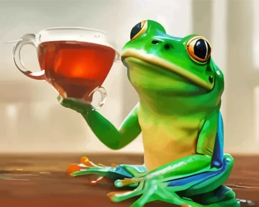 Aesthetic Frog Sipping Tea Art Diamond Painting