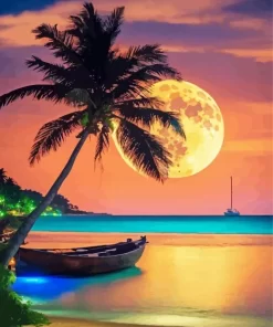 Aesthetic Full Moon Beach Diamond Painting