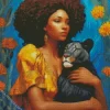 Afro Lady And Black Lion Diamond Painting