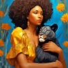 Afro Lady And Black Lion Diamond Painting