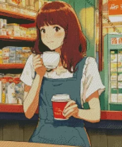 Anime Barista Woman Diamond Painting