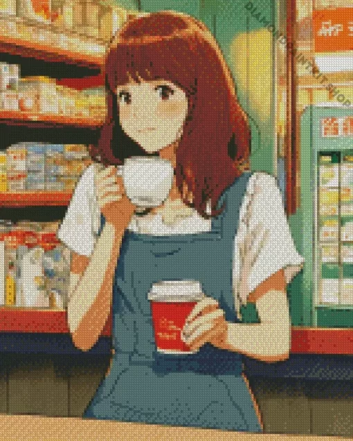 Anime Barista Woman Diamond Painting